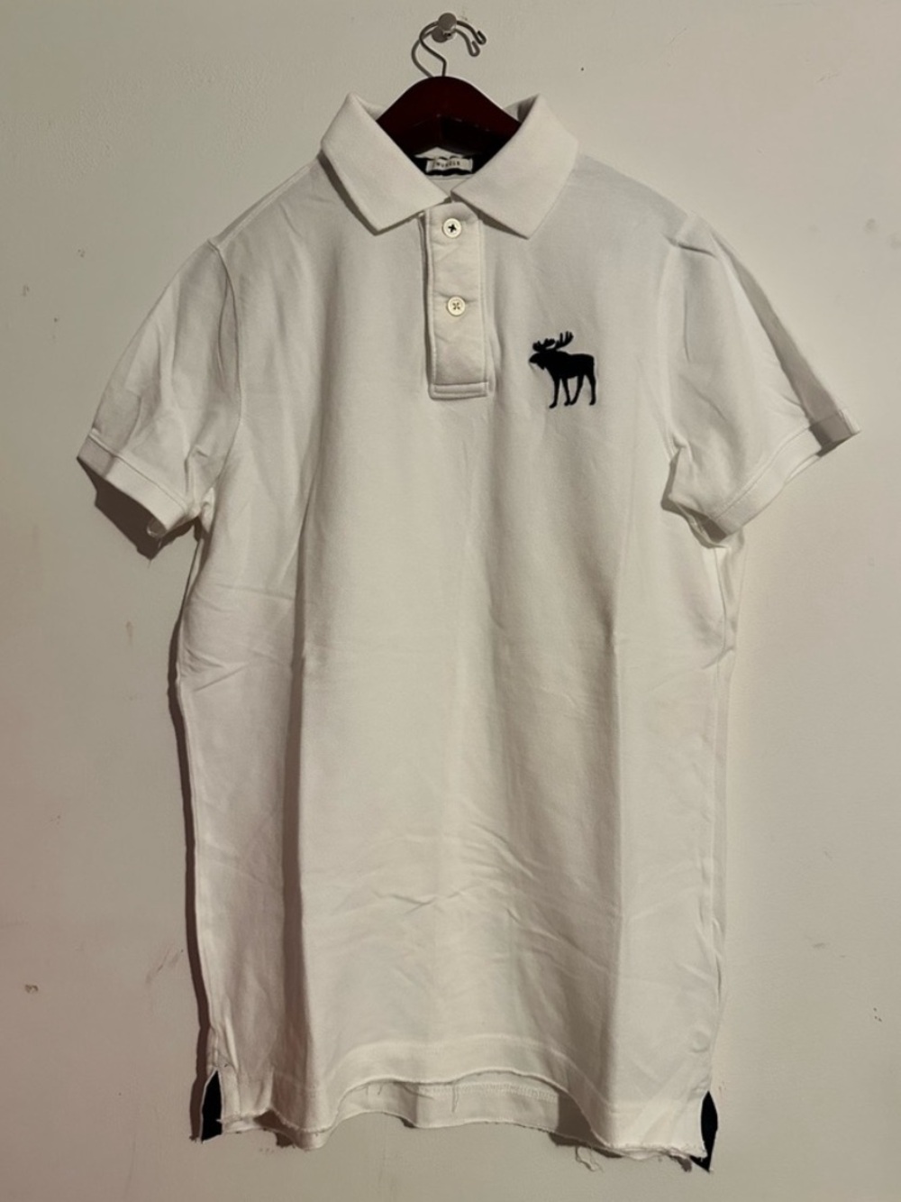 Abercrombie & Fitch White Polo with Navy Moose Emblem